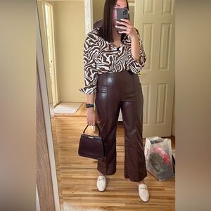 Brown zebra print long sleeve button down shirt size large